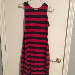 Red and Black Striped Sleeveless Dress
